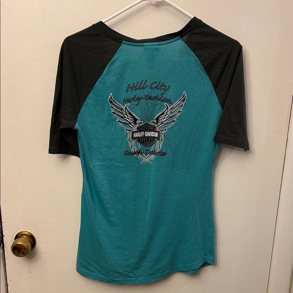 Harley-Davidson Women's Teal and Black Graphic Tee Medium - Picture 4 of 4